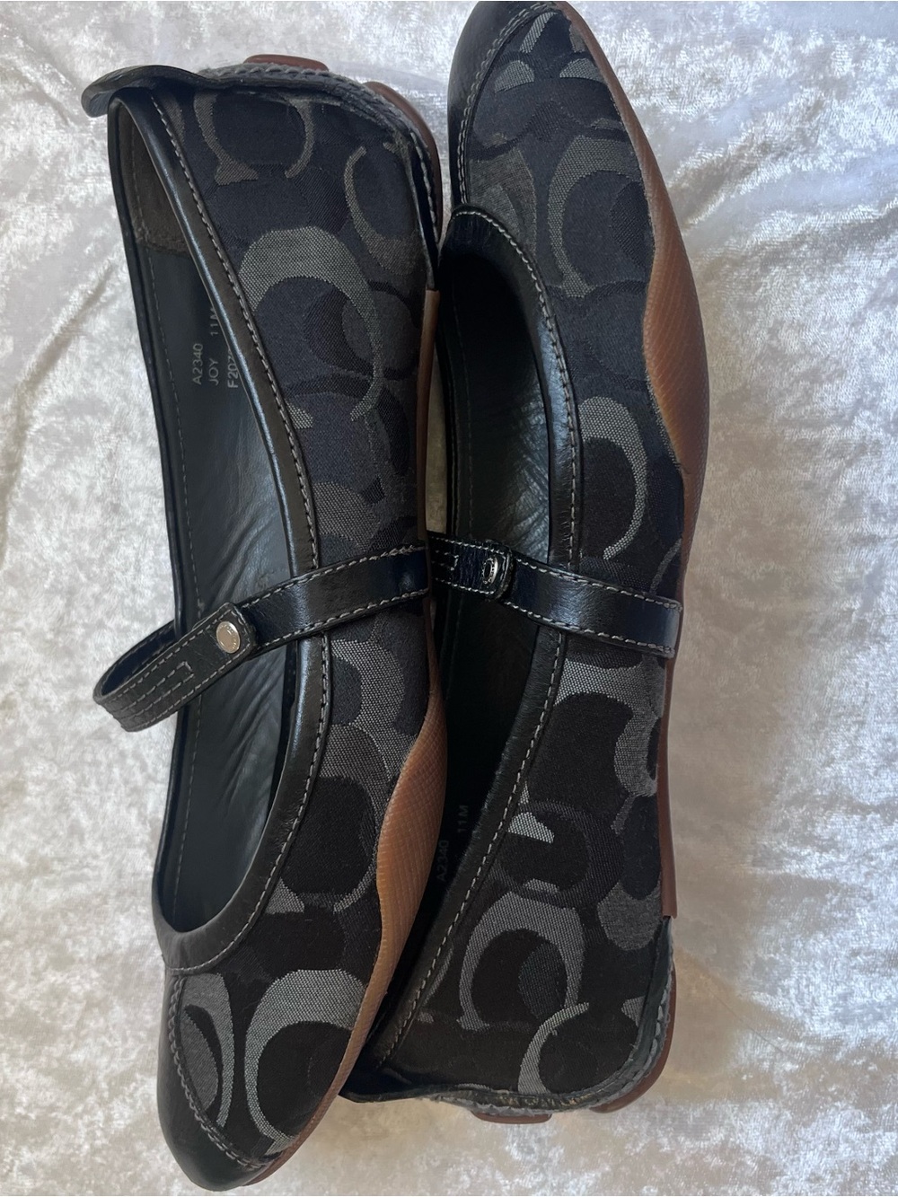 Coach Joy Signature Mary Jane Ballet Flats Black Jacquard Leather Women's 11
